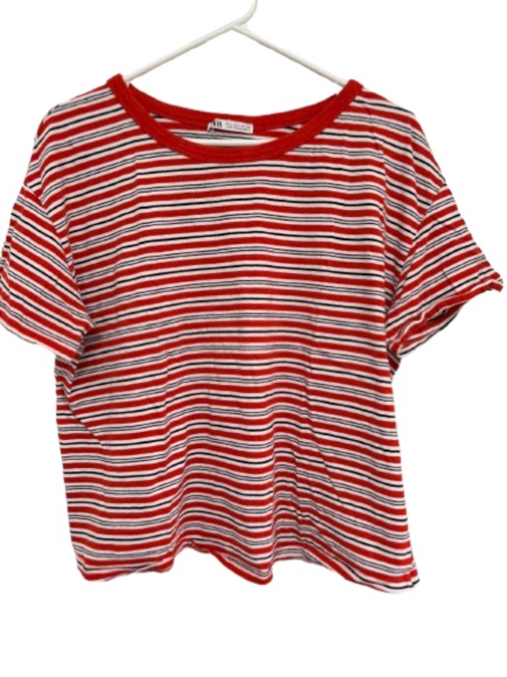 Zara Red, White & Navy Striped Short Sleeve Tee